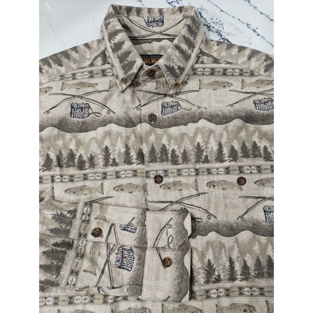 Vintage Y2K Woolrich Long Sleeve Button Flannel Shirt Tan Fishing Outdoor Men M